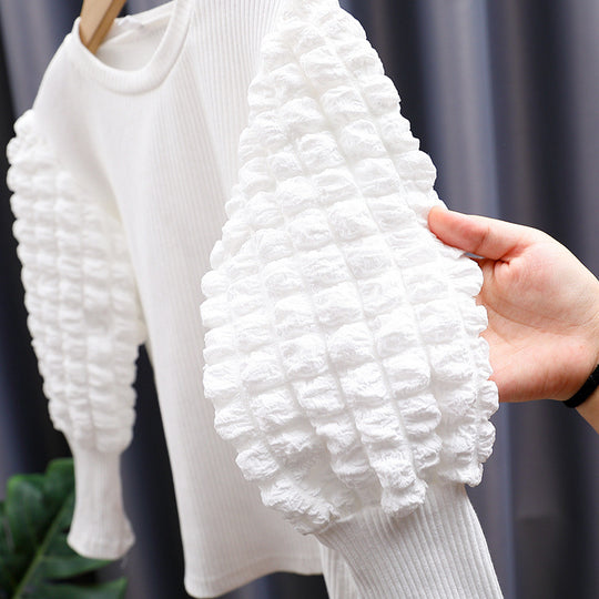 Damen modischer Pullover mit voluminösen Rüschärmeln EB