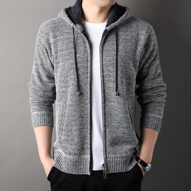Herren modische Strickjacke mit Kapuze und weich gefüttertem Innenfutter EB
