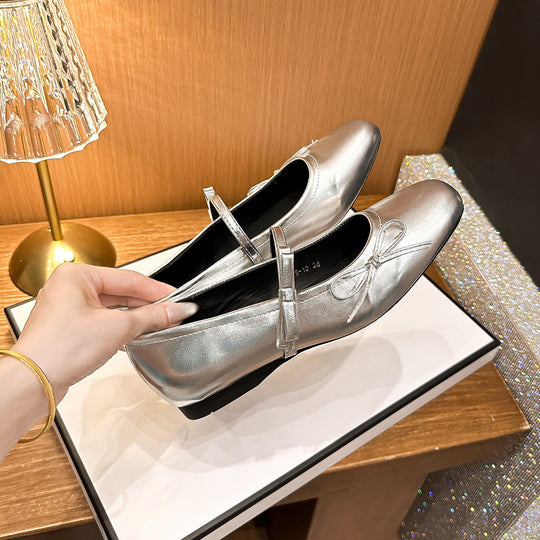 Damen Ballerinas mit schimmerndem Obermaterial und verspieltem Schleifendetail EB