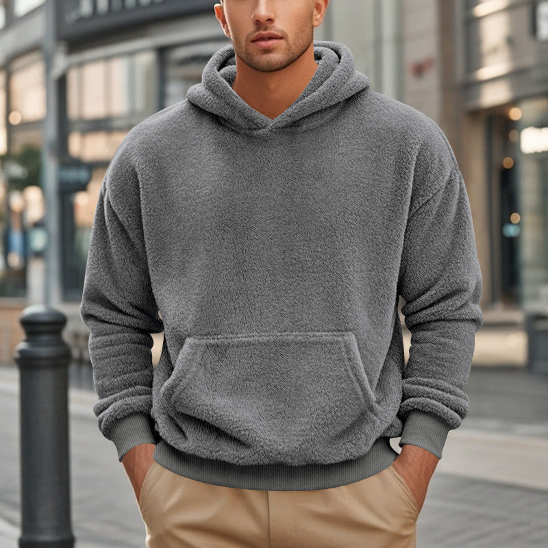 Herren nan kuscheliger Oversize-Fleece-Hoodie mit Kängurutasche und geripptem Saum EB
