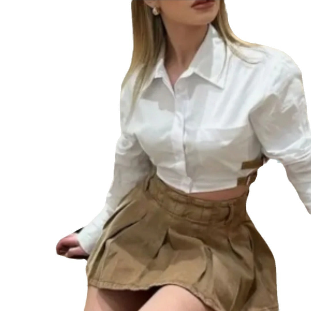 Damen Cropped Hemdkleid mit innovativen Details EB