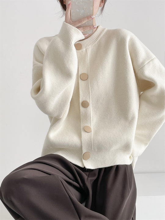 Damen Grob gestrickter Cardigan mit dekorativen Knöpfen und lässigem Schnitt EB