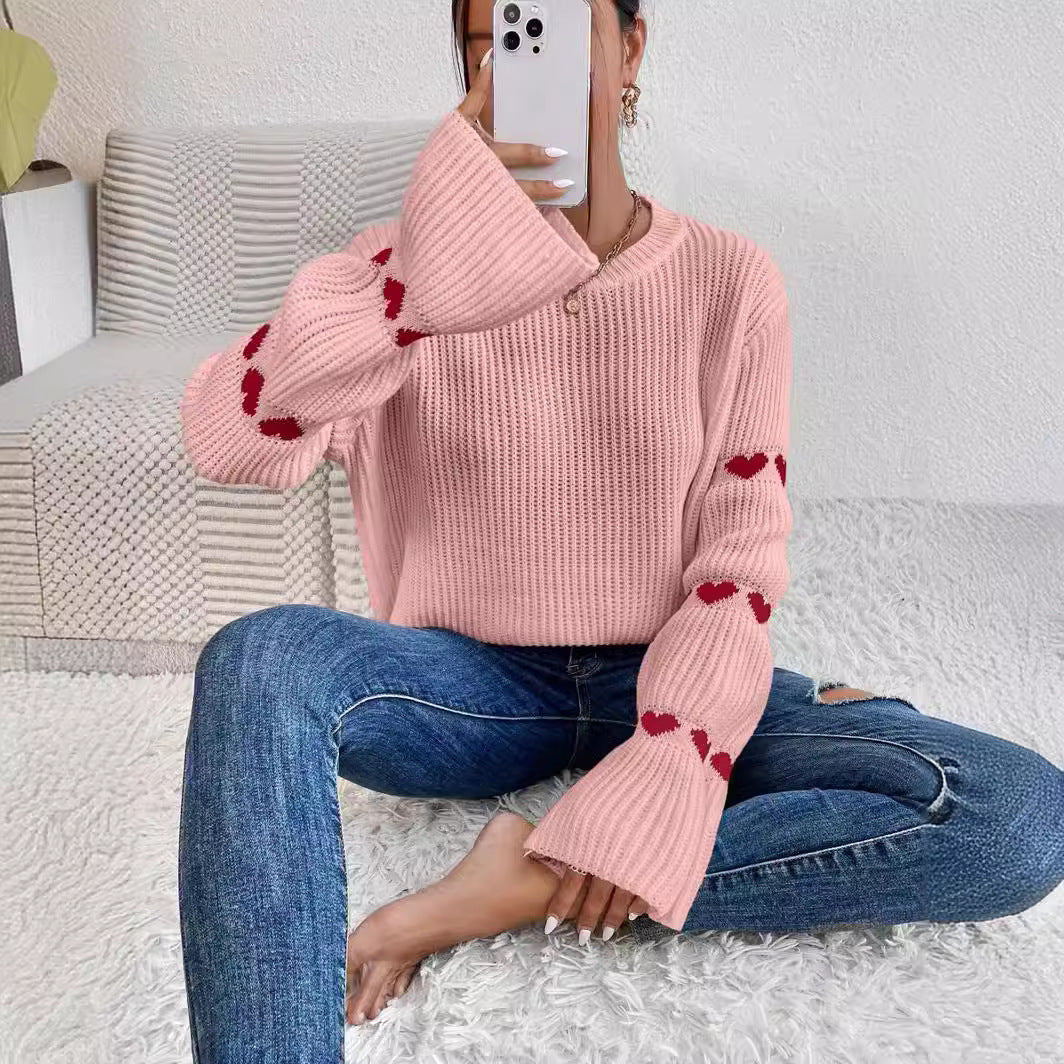 Damen Pullover mit romantischem Herzdesign EB