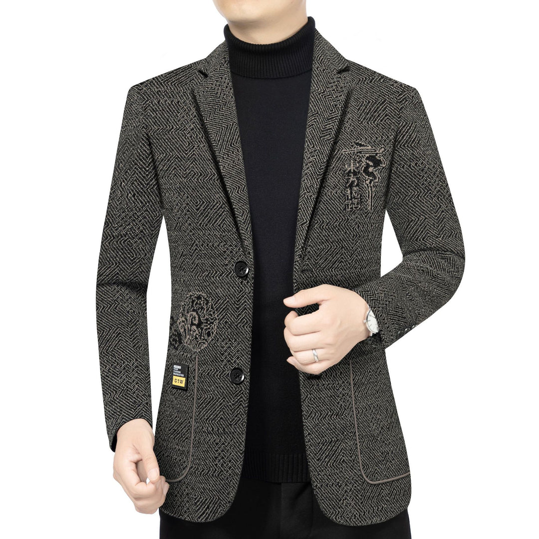 Herren Taillierter Strickblazer im Bouclé-Look mit aufgesetzten Taschen EB