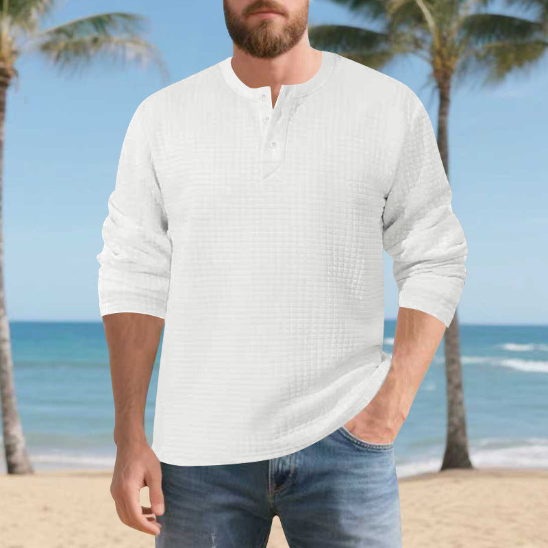 Herren Elegantes Langarmshirt mit Knopfleiste und strukturiertem Stoff EB