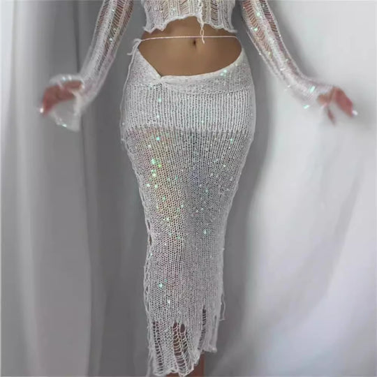 Damen Funkelnde Netzhose mit glitzernden Pailletten und elegantem Design EB