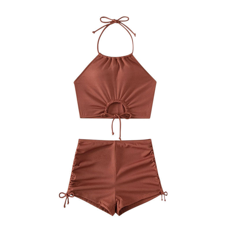 Damen Hoch geschnittenes Bikini-Top mit Knopfdetail EB
