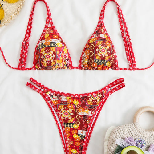 Damen Triangel-Bikini-Set mit verstellbaren Trägern und floralem Muster EB