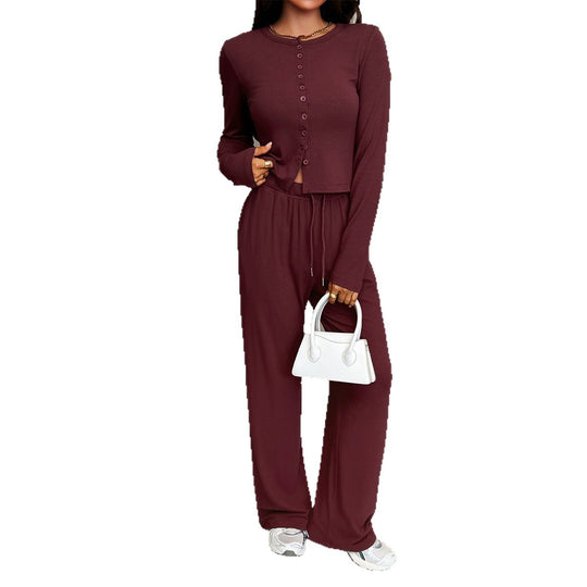 Damen nan cropped Kapuzen-Sweatjacke mit Tunnelzug und hochgeschnittener Palazzo-Hose EB