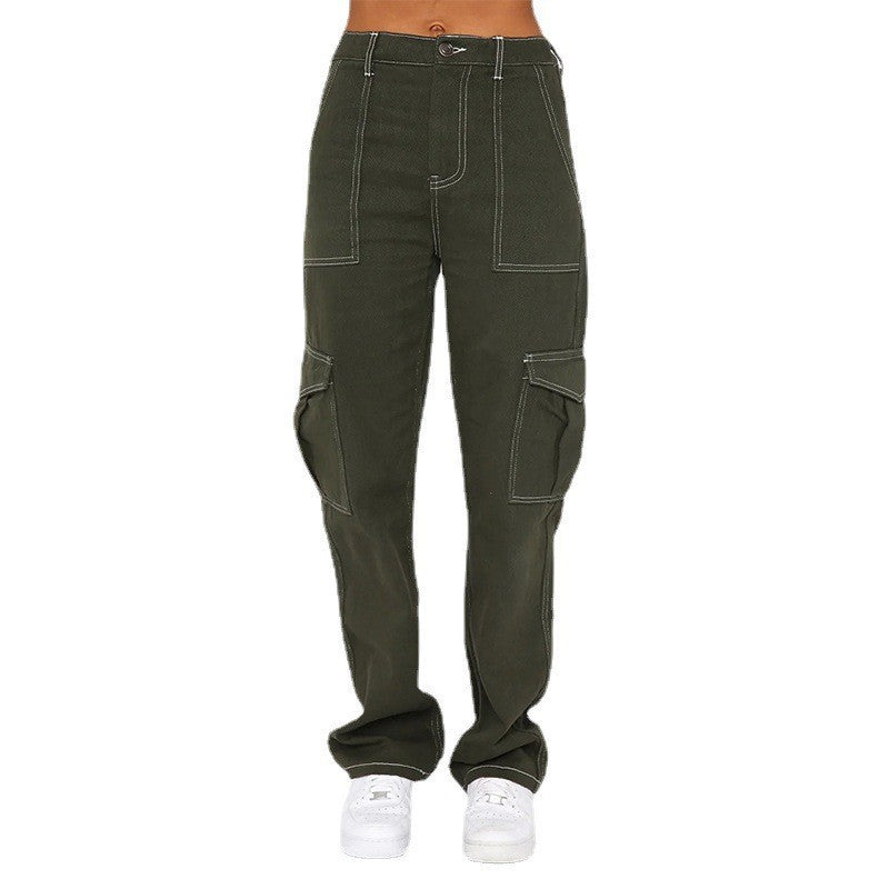 Damen Cargo-Jeans mit hohem Bund und geradem Bein EB