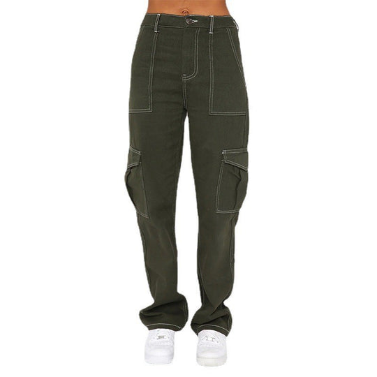 Damen Cargo-Jeans mit hohem Bund und geradem Bein EB