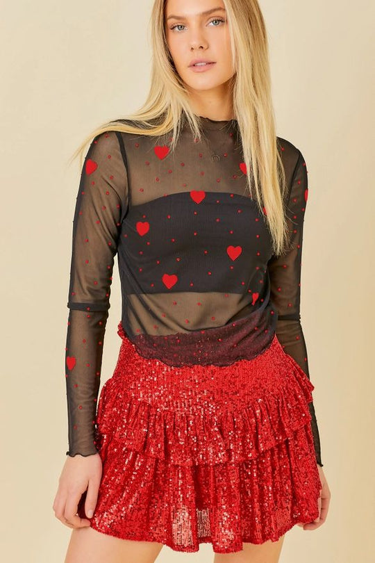 Damen transparenter Langarmbody mit Herzmotiv und Funktionsrock EB