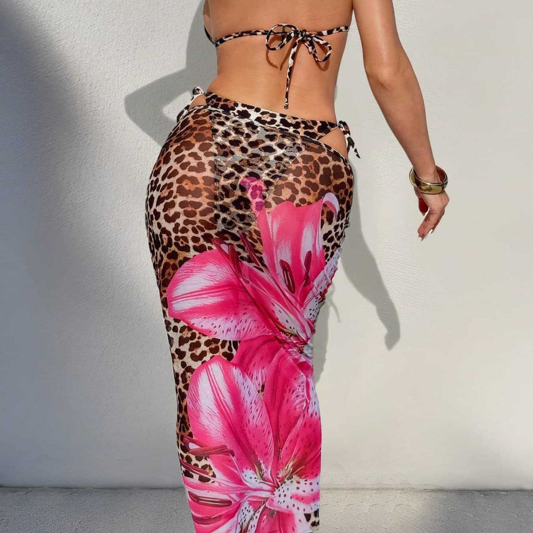 Damen Bikini-Set mit aufregendem Leoparden- und Blumenmuster EB