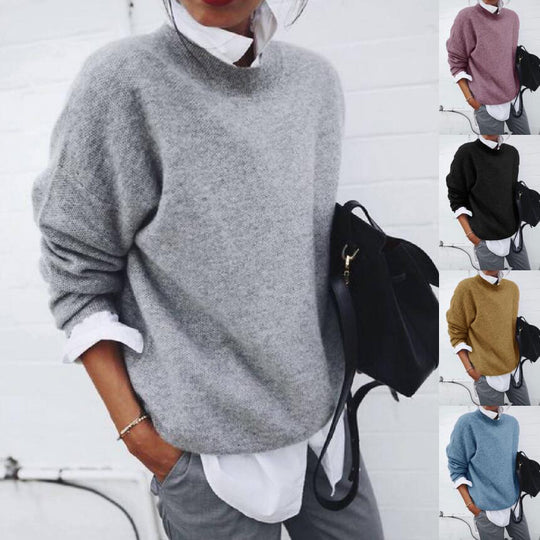 Damen nan gemütlicher Oversize-Strickpullover mit Stehkragen EB