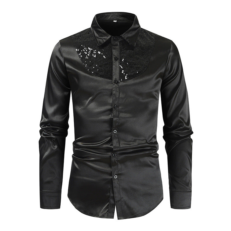 Herren elegantes Satinhemd mit Pailletteneinsatz EB