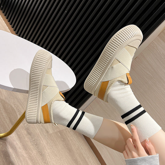 Damen Bequeme Slip-On Sneakers mit elastischem Riemen EB