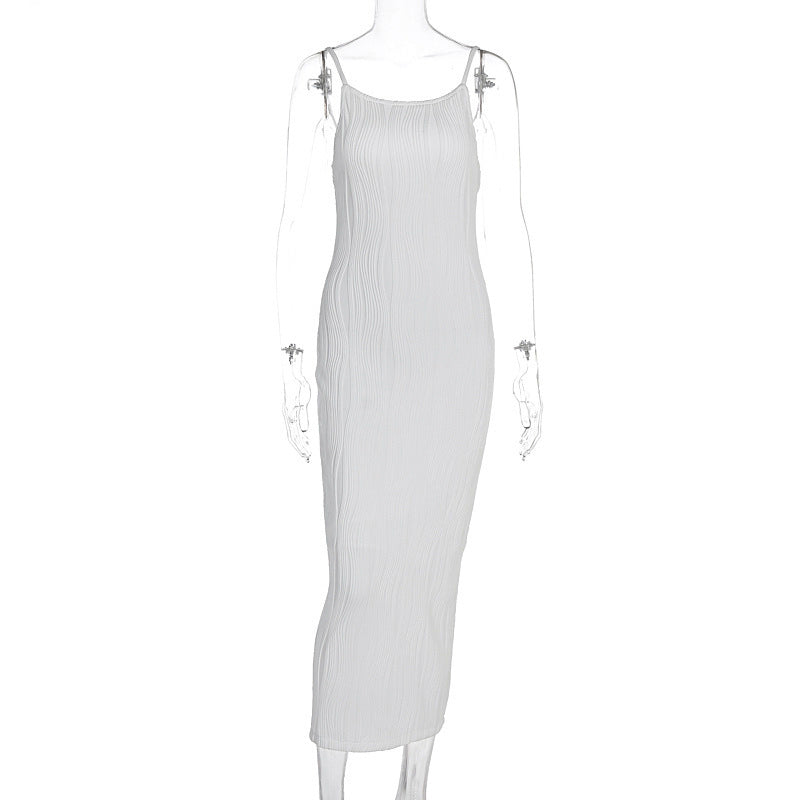 Damen Maxikleid im eleganten Wellenmuster mit Spaghettiträgern EB