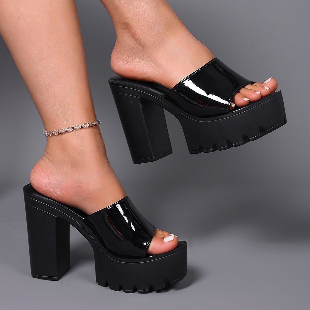 Damen Glamouröse Plateau-Pantoletten mit breitem Riemen EB