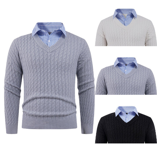 Herren Eleganter Strickpullover mit V-Ausschnitt und feiner Struktur EB