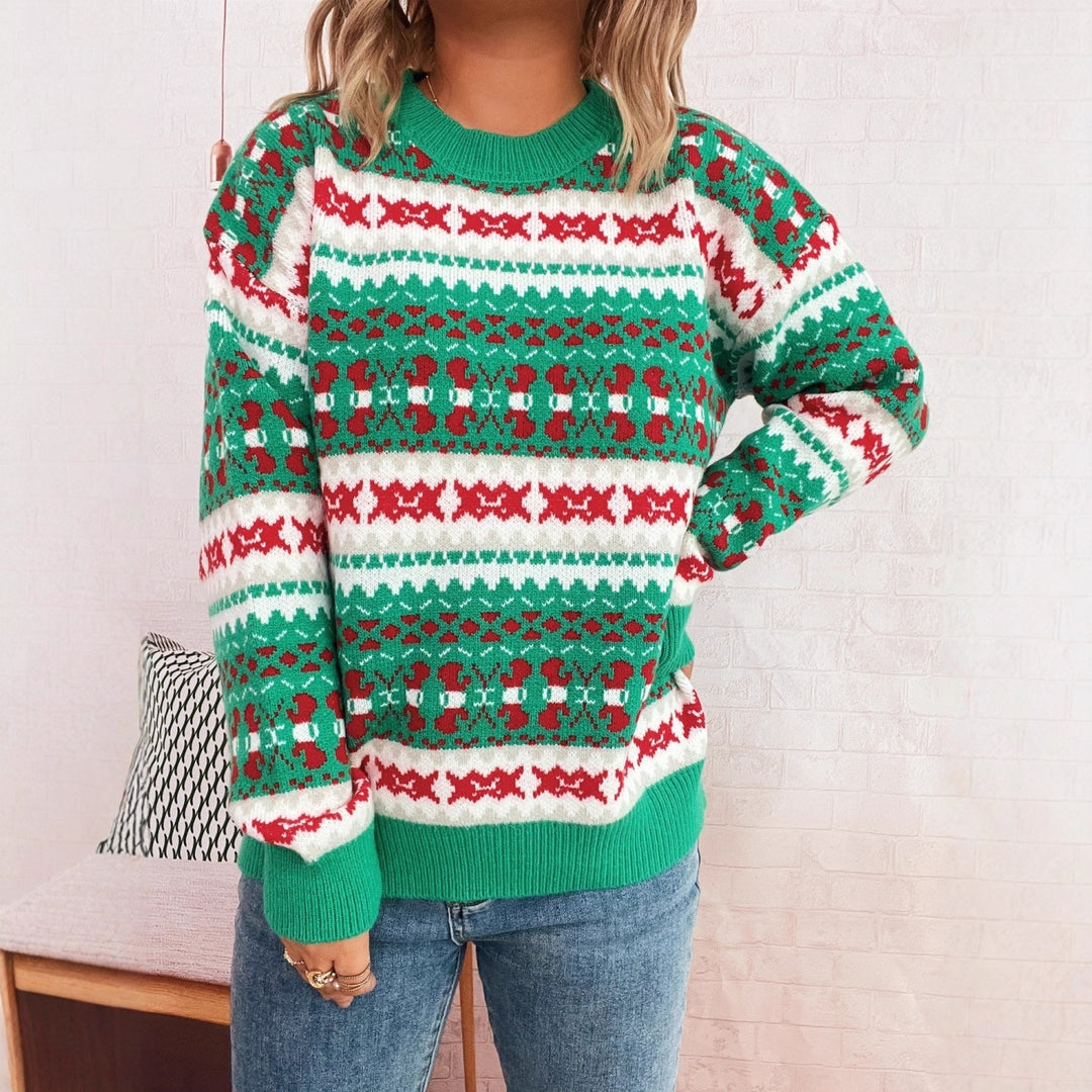 Damen Weihnachts-Pullover mit festlichem Motiv und lockerer Passform EB