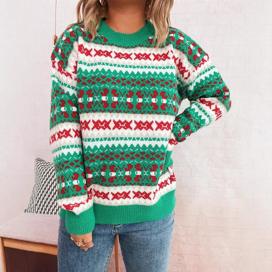 Damen Weihnachts-Pullover mit festlichem Motiv und lockerer Passform EB