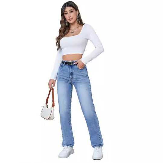 Damen Hoch taillierte Jeans mit schmalem Schnitt EB