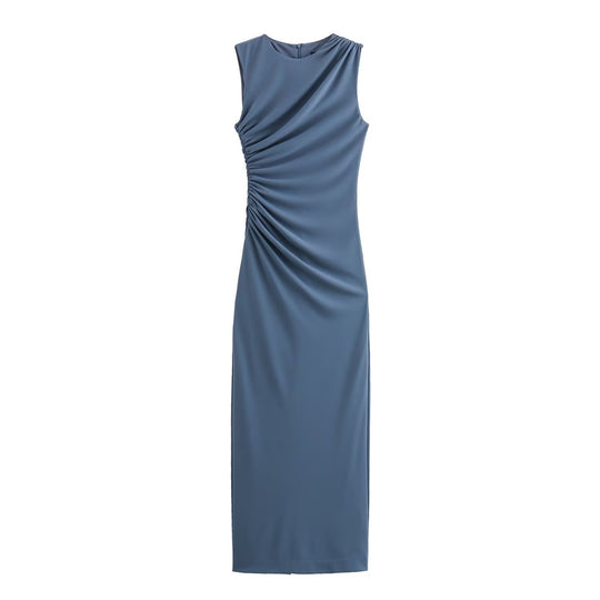 Damen elegantes Maxikleid mit raffinierten Drapierungen EB