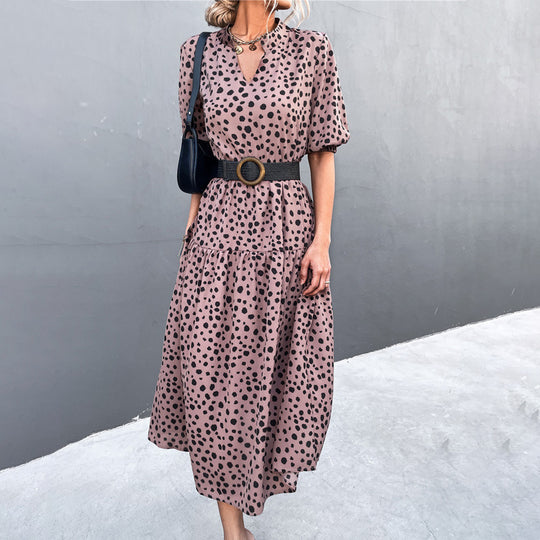 Damen Midikleid mit auffälligem Punktdesign und elastischem Taillengürtel EB