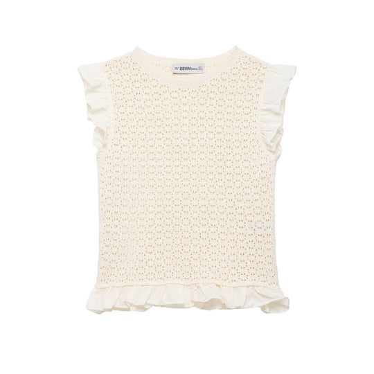 Damen Rüschenshirt mit feiner Lochstickerei und gerafftem Saum EB