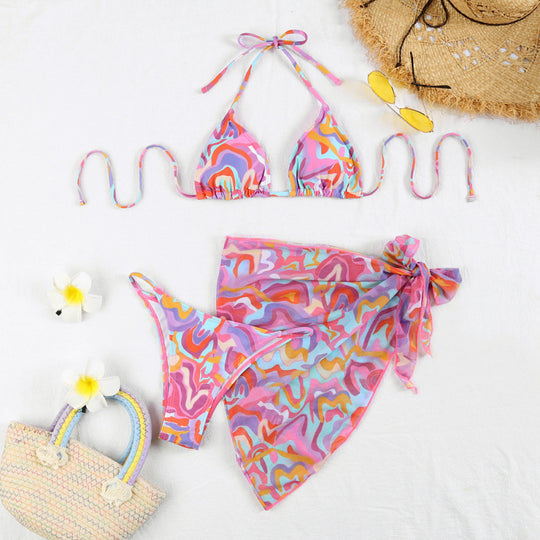 Damen Triangel-Bikini mit hochwertigem Bindeband und modischer Wickelrock-Optik EB