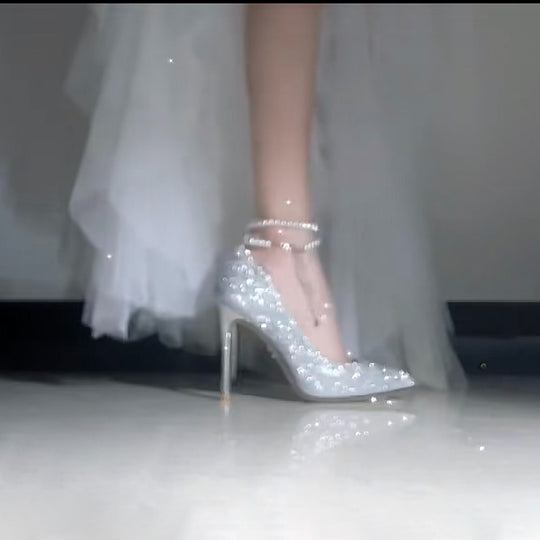 Damen glamouröse High Heels mit funkelndem Perlenschmuck EB