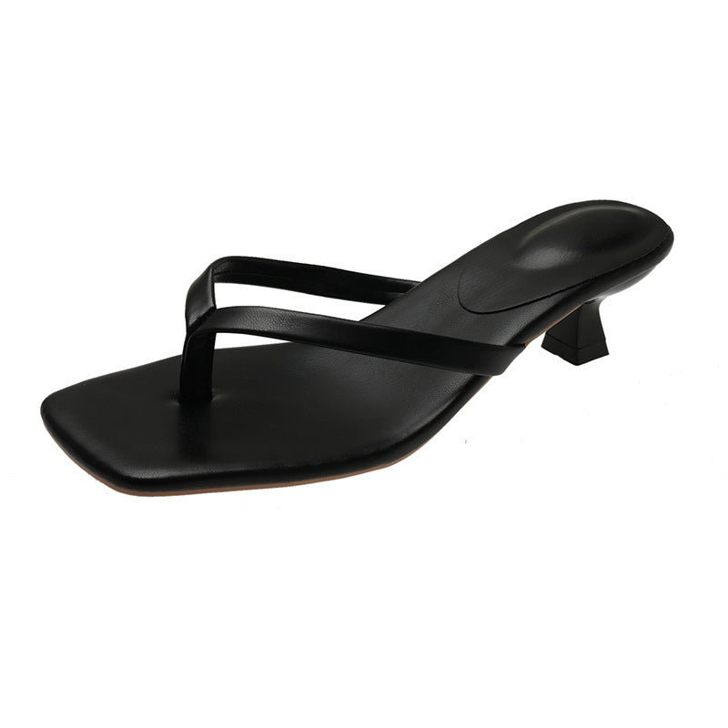 Damen Minimalistische Zehentrenner-Sandalen mit elegantem Absatz EB