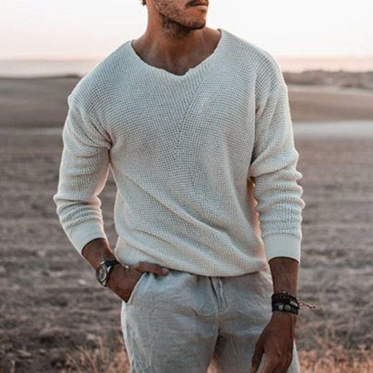 Herren Pullover mit V-Ausschnitt und strukturiertem Design EB
