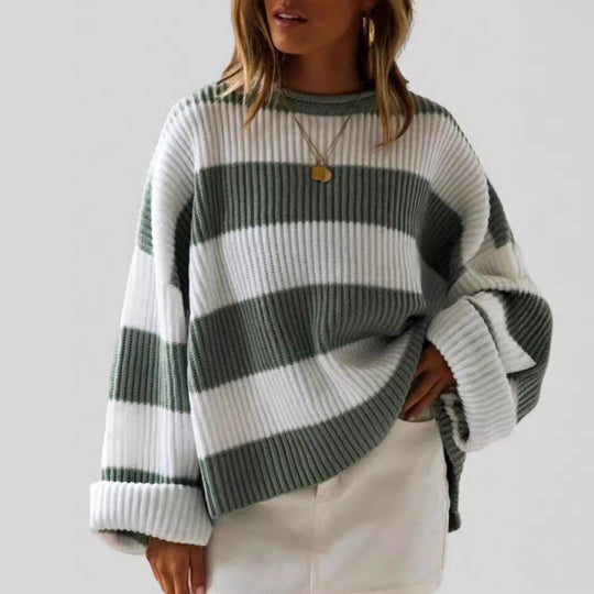 Damen gestreifter Strickpullover mit weitem Schnitt EB