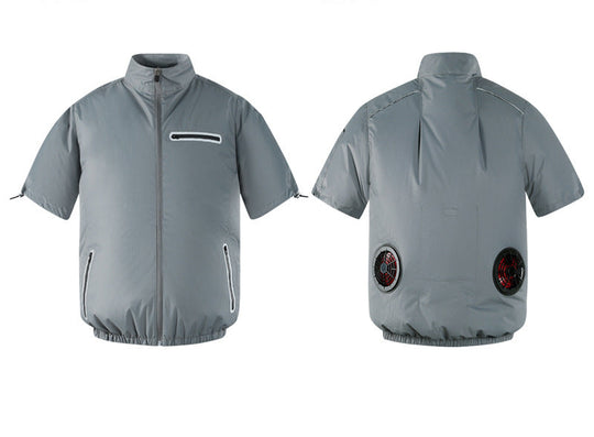 Unisex nan kurzärmlige Kühljacke mit rückseitigen Lüftern, Reißverschlusstaschen und elastischem Saum R&B
