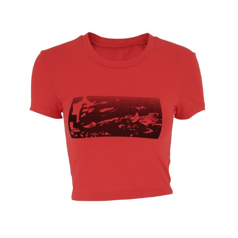 Damen modisches cropped T-Shirt mit grafischem Print EB