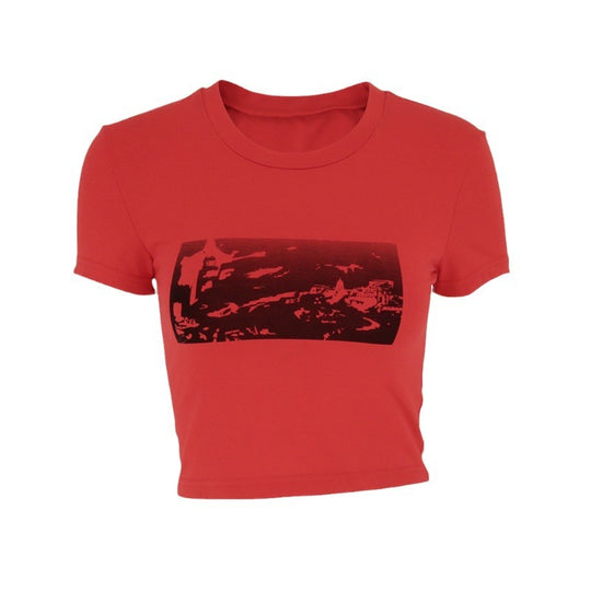 Damen modisches cropped T-Shirt mit grafischem Print EB