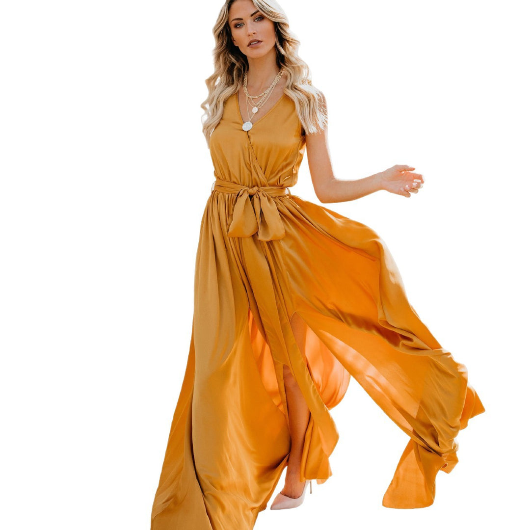 Damen Elegantes Maxikleid mit fließendem Rock und schlichter Silhouette EB