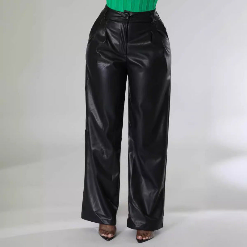Damen Elegante und stilvolle Kunstlederhose EB