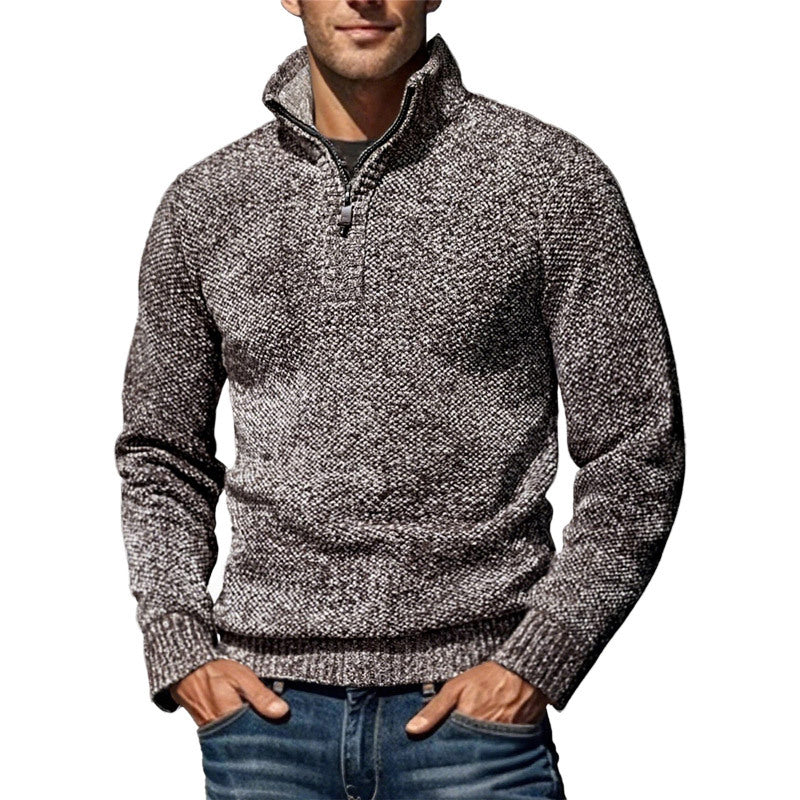 Herren nan grobgestrickter Strickpullover mit halbem Reißverschluss und hohem Stehkragen EB