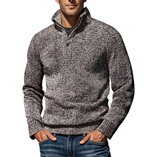 Herren nan grobgestrickter Strickpullover mit halbem Reißverschluss und hohem Stehkragen EB
