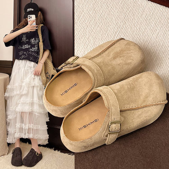 Damen bequeme Clogs aus hochwertigem Wildleder mit verstellbarem Schnallenverschluss EB