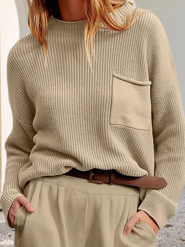 Damen Strickpullover mit weitem Schnitt und praktischer Brusttasche EB