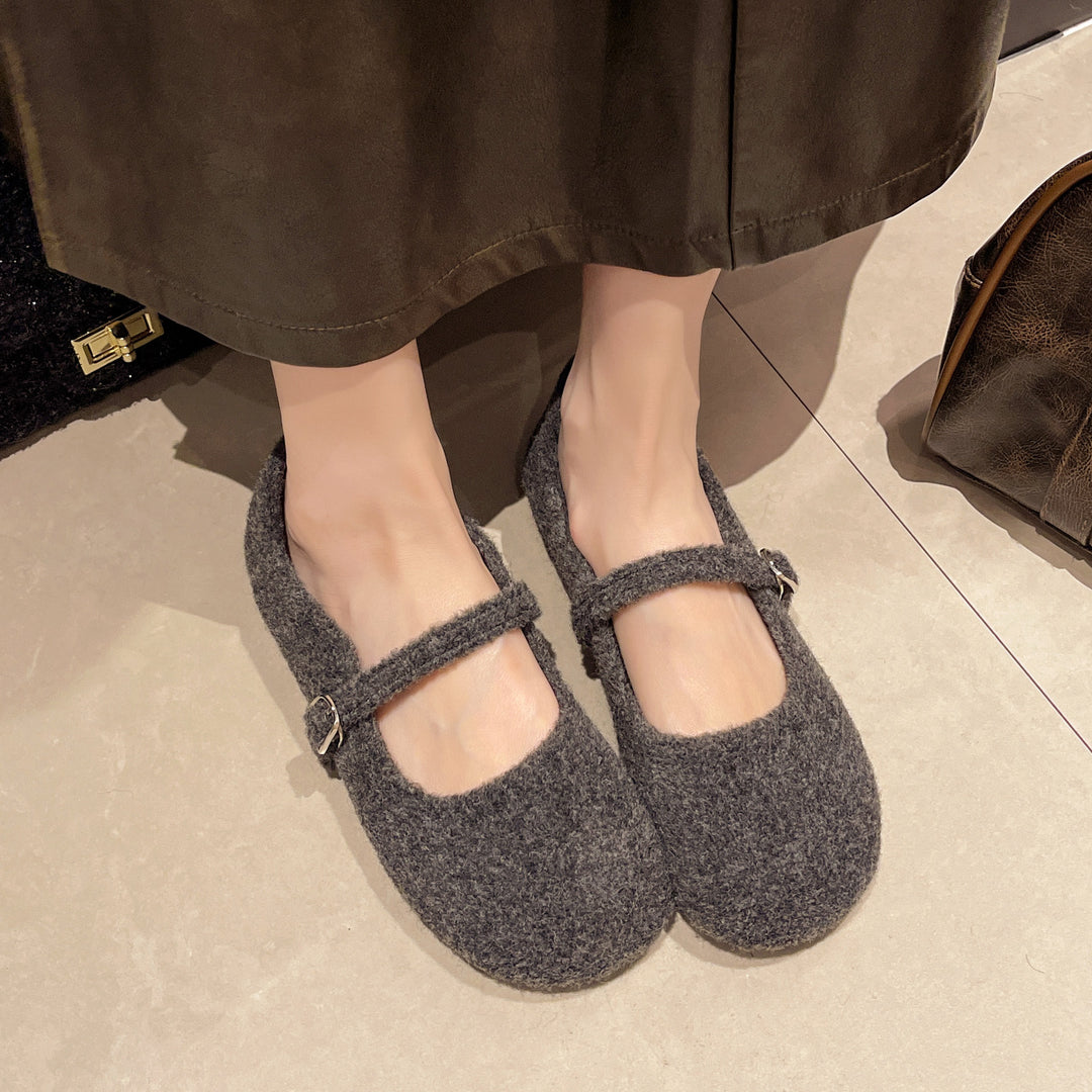 Damen Filzschuhe mit elegantem Riemchen und bequemer Sohle EB