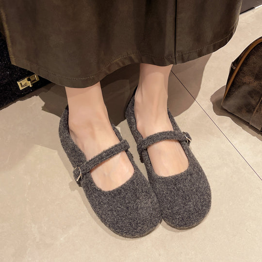 Damen Filzschuhe mit elegantem Riemchen und bequemer Sohle EB