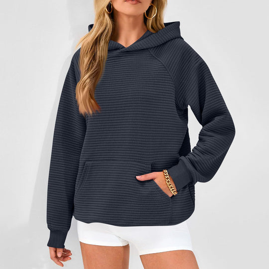 Damen Kuscheliger Waffelpullover mit Kapuze und Kängurutasche EB