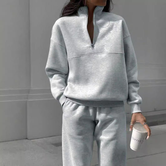 Damen bequemer Polarkragen Sweater mit passender Jogginghose EB