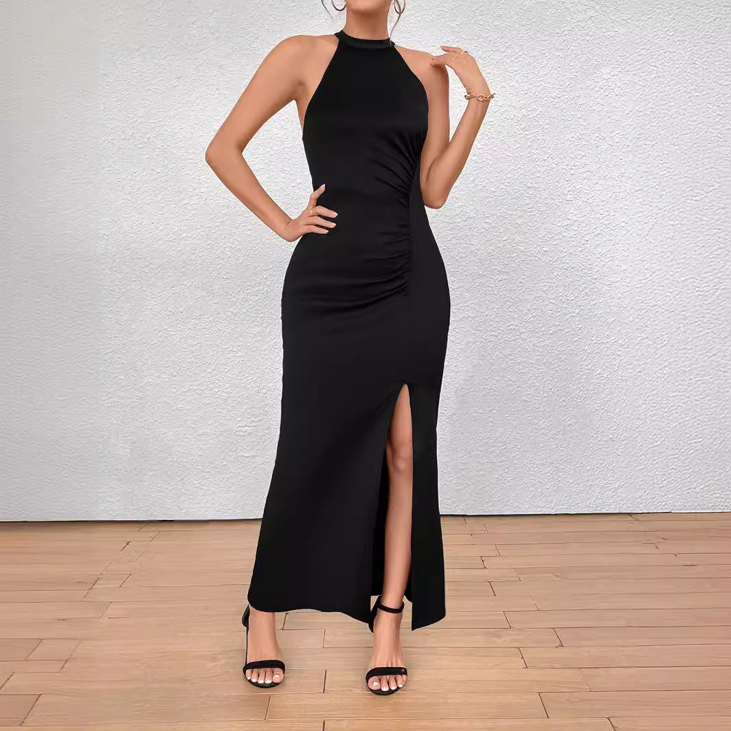 Damen Elegantes Maxikleid mit hohem Schlitz und Raffdetails EB