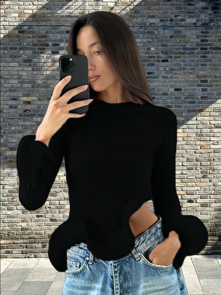 Damen Trendy Oberteil mit asymmetrischen Rüschendetails und elegantes Design EB