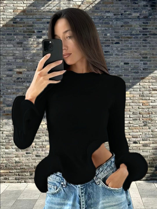 Damen Trendy Oberteil mit asymmetrischen Rüschendetails und elegantes Design EB